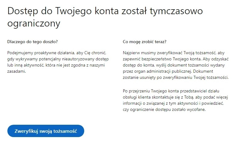 LinkedIn – dostęp do Twojego konta został tymczasowo ograniczony