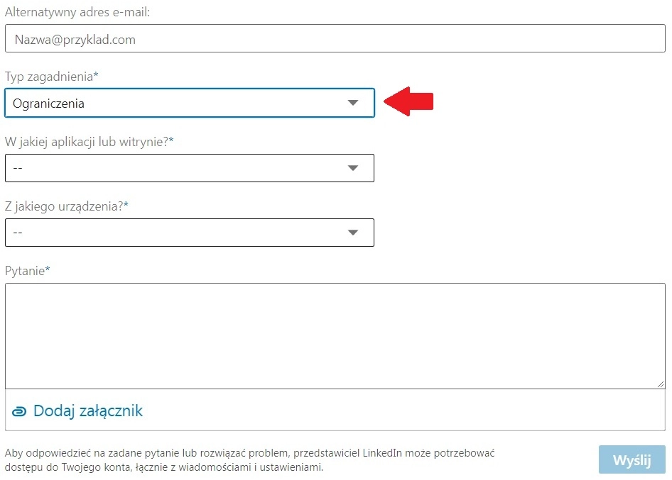 LinkedIn – rodzaj zgłoszenia w przypadku blokady konta