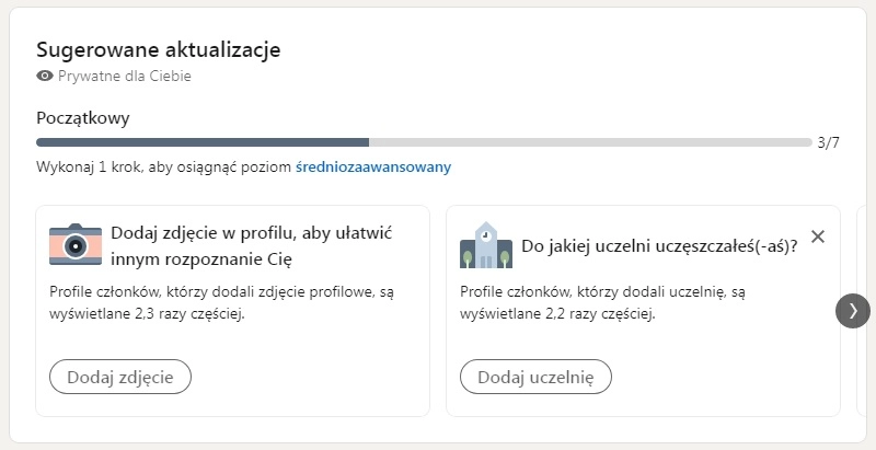 Etapy kompletowania profilu osobistego na LinkedIn