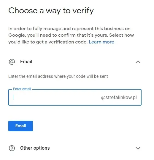 Weryfikacja firmy w Google My Business poprzez e-mail