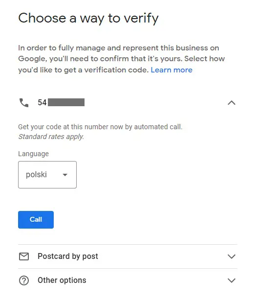 Weryfikacja telefoniczna w Google My Business